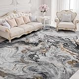 Ultra-Soft 9x12 Area Rugs Marble Abstract Machine Washable Non-Slip Low Pile Modern Stain Resistant Carpet for Living Room Bedroom Dining Room Office, Black and Grey