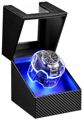 ANWBROAD Watch Winder for Automatic Watches, 4 Modes Double Automatic Watch Winder box with LED Crystal Design, Rotating Watch Case with Super Quiet Motor with Type-C Adapter