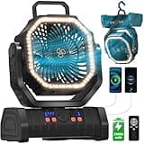 EEIFO Battery Operated Fan Portable Battery Powered Outdoor Camping Tent Fan with LED Lantern Light 20000mAh Rechargeable, Oscillating, 360° Rotating Hanging Hook, Cordless USB Desk Fan(Black)