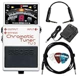 Boss TU-3 Chromatic Tuner Pedal Bundle with Power Supply, Instrument Cable, Patch Cable, and Picks