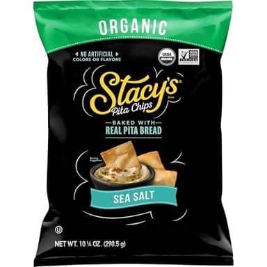 Stacy’s Organic Pita Chips, Sea Salt, No Artificial Colors or Flavors, 10.25 oz Bag