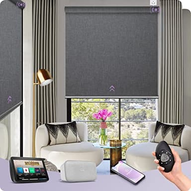 Graywind Motorized Shades 100% Blackout Compatible with Alexa Google WiFi Smart Hardwired Window Shade Remote Control Thermal Insulated Electric Blinds, Customized Size (Dark Gray)