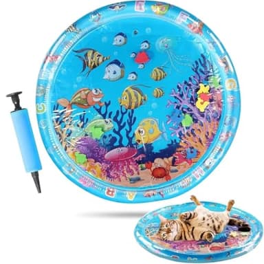 Cat Water Mat with Fish- Thickened Cat Sensory Water Play Mat Toy, Indoor Pet Water Bed Play Mat-Round