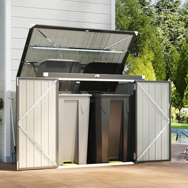 Outdoor Trash Can Storage Shed - Metal Waterproof Outdoor Garbage Can Organizer with Chain Lid, Ideal for Trash Bins, Toys, Garden Tools for Garden/Backyard/Patio