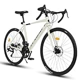 Ecarpat Road Bike 700C Tires, 16 Speeds Hybrid Bike for Men, Aluminum Alloy Lightweight Frame Disc Brake Racing Bike, City Commuting Road Bicycle for Men Women, White