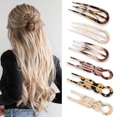 6Pcs Hair Pin for Women, Prestige French HairPin, Strong Durable Flat HairClips for All Hairs, Cute Hair Fork Hairs Styling Accessories for Party Valentine's Day(2 Styles)