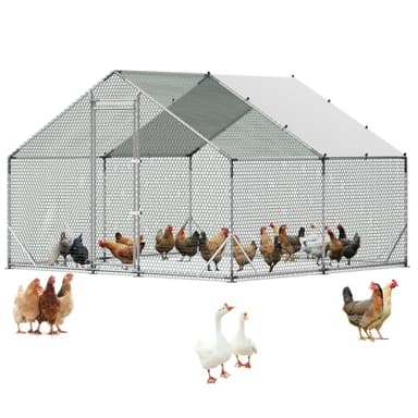 VEVOR Large Metal Chicken Coop,9.8 x 9.8 x 6.6 ft, Walk-in Chicken Run House with Waterproof Cover & Sturdy Frame, Spire Roof Poultry Cage Duck Pen for Rabbit Hen Goose Outdoor Backyard Farm Use