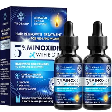 5% Minoxidil Hair Growth for Men and Women: Extra Strength Minoxidil Topical Solution for Adults with Receding Hairlines or Vertex Thinning - Hair Loss Treatment Serum with Biotin for Daily Scalp Use