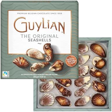 Easter Chocolate Candy Seashells, 8.82 oz, 22 pc Gourmet Hazelnut Praliné Truffles by GuyLian, Assorted White & Milk Belgian Chocolate, Easter Basket Stuffers for Adults, Gifts for Kids