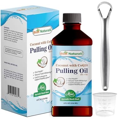 Best Naturals Coconut Pulling Oil with Vitamin D3, E, K2 & COQ10-8 Fl OZ - Made with Essential Oils in The USA