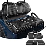 NOKINS Golf Cart Seat Covers Fit for Club Car Precedent OEM Ordinary Front Seat Cushion, Backrest Vinyl Leather Litte Diamond Seat Covers, No Stapler Required (Black&White Piping)