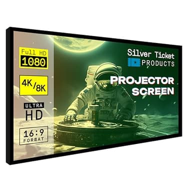 Silver Ticket Products STR Series 6 Piece White 1.1 Gain 120" Diagonal 16:9 Format Projection Screen, Aluminum Frame, Wall Mounted, 109.25x63.625 inches STR-169120
