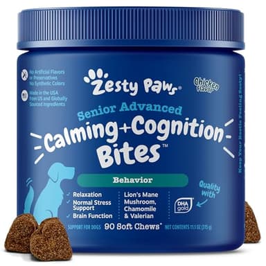 Zesty Paws Senior Advanced Calming & Cognition Soft Chews for Dogs - Supplements for Dog Brain Health & Nervous System Support + Calming & Relaxation -with Ashwagandha & DHA