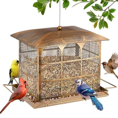 Large Bird Feeder, Heavy Duty Metal Bird Feeders for Outdoor Hanging, 9.5LB Seed Capacity Wild Birdfeeder for Outside Garden Decoration