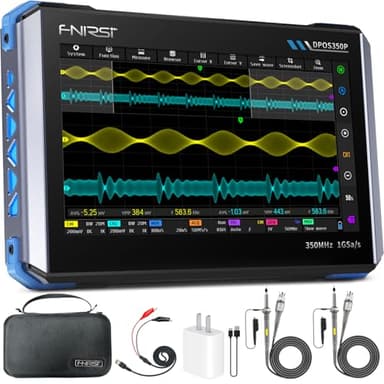 FNIRSI DPOS350P 4-in-1 Tablet Oscilloscope 350MHz, Spectrum Analyzer 200KHz - 350MHz, Frequency Response Analyzer DDS Generator, 2CH Handheld Oscilloscope 1 GSa/s, 7" Touch Screen Digital Phosphor