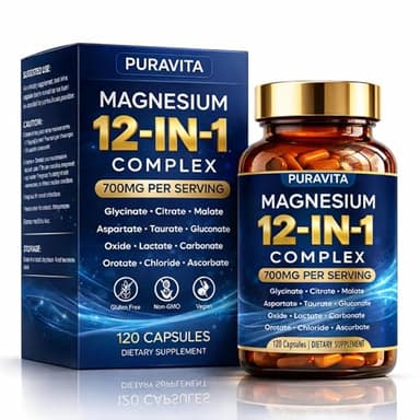 Puravita Magnesium Complex, Puravita 12 in 1 Magnesium Supplement 700mg with Glycinate, Citrate, Malate, Oxide, Taurate & More – High Absorption for Muscle, Nerve & Sleep Support, 120 Capsules