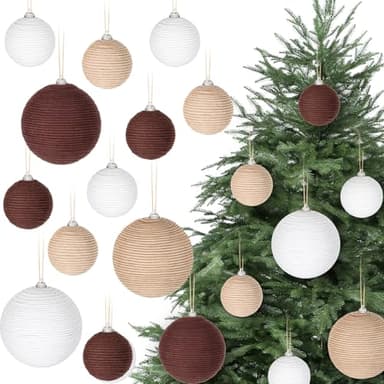 12 Pcs Christmas Ball Ornaments Boho Decoration Farmhouse Jute Rope Hanging Balls Burlap Burlap Neutral Rustic Ornaments for Xmas Tree Wreath Garland Holiday Fireplace Decoration