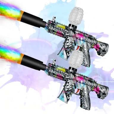 AROBEF 2 Set Gel Splat Blaster with Colorful Flash Tracer - Full Auto Splatter 12 Orby per Second - 7.4V Rechargeable Battery Powered - Outdoor Team Game Activities - for Ages 14+