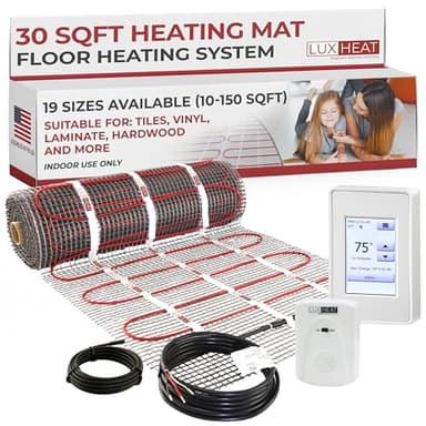 LuxHeat 30sqft Floor Heating Mat Kit – 120v Electric Radiant Heat Floor Mat – Heated Flooring System for Tile & Laminate - Includes UDG4 Programmable Thermostat w/GFCI, Alarm & Sensor