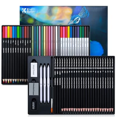 Kird Barken 70 PCS Art Supply Drawing Set, Pro Art Supplies with Tutorial,Colored, Graphite, Charcoal, Watercolor & Metallic Pencil, for Artists Adults Teens Beginner