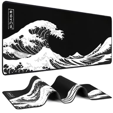 Mouse Pad Gaming - Desk Mat for Keyboard and Mouse - Kanagawa Large Mouse Pad for Desk, Japanese Sea Wave Mousepad (31.5 x 11.8inch) with Non-Slip Base, Desks Pad Mat for Game, Office and Home