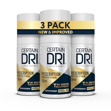 Certain Dri Prescription Strength Clinical Antiperspirant Roll-On for Hyperhidrosis, 72-Hour Sweat Protection, Fragrance-Free, Doctor-Recommended for Men & Women, 1.2 fl oz (Pack of 3)
