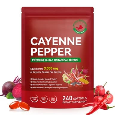 Cayenne Pepper Capsules 240 Softgels - 12-in-1 Capsaicin Supplements with Vitamin D3, K2 & E, Turmeric, Beet Root, Black Pepper Extrac - Supports Blood Circulation, Digestive Health, Daily Energy