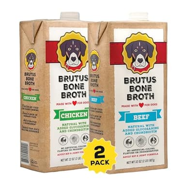 Brutus Chicken Broth Liquid for Dogs - All Natural Chicken Bone Broth for Dogs with Chondroitin Glucosamine Turmeric -Human Grade Dog Food Toppers for Picky Eaters & Dry Food -Tasty & Nutritious