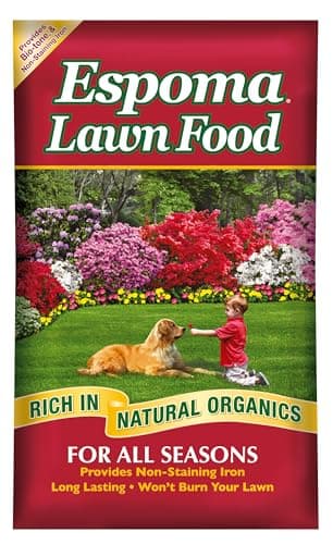 Espoma Lawn Food for All Seasons;15-0-5 Analysis with Non-Staining Iron; Exclusive Bio-Tone Formula with Long Lasting Slow Release Nitrogen for a Greener Lawn. 40 lb. Bag Covers up to 12,000 Sq. Ft.