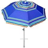 AMMSUN 7ft Heavy Duty High Wind Beach Umbrella Parasols with sand anchor & Tilt Sun Shelter, UV 50+ Protection Outdoor Sunshade Umbrellas Carry Bag for Patio Garden Pool Backyard Stripe Blue