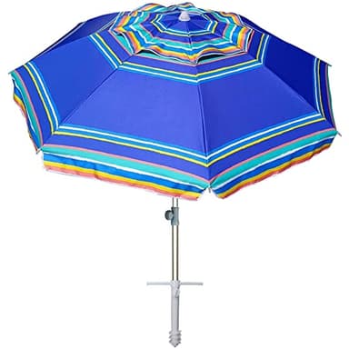AMMSUN 7ft Heavy Duty High Wind Beach Umbrella Parasols with Sand Anchor Vent Tilt UV 50+ Sun Protection Portable Outdoor Sunshade Umbrellas Carry Bag for Patio Garden Pool Backyard Blue