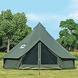 WaldZimmer Canvas Bell Tent 13.1ft Green with Pre-Cut Stove Jack, Spacious 4m Family Yurt Tent for 4-5 Person, 4 Season Water-Repellent Tents with Zipped Removable Floor for Camping and Glamping