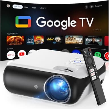 Official Licensed Google TV Smart Projector, HAPPRUN 4K UHD Home Theater with Dolby Sound, Wi-Fi & Bluetooth, Built-in Streaming Apps, Compatible with Games Consoles & Smartphone, Indoor & Outdoor Use