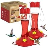 MEKKAPRO Two-Pack Hummingbird Feeders for Outdoors Hanging Made from Glass, 10oz, Hanging 5 Nectar Feeding Stations, Top Fill Hummingbird Feeder, Bright Red, Backyard Feeder (10 Ounce - 2 Pack)