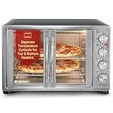 Elite Gourmet ETO-4510M French Door 47.5Qt, 18-Slice Convection Oven 4-Control Knobs, Bake Broil Toast Rotisserie Keep Warm, Includes 2 x 14" Pizza Racks, Stainless Steel