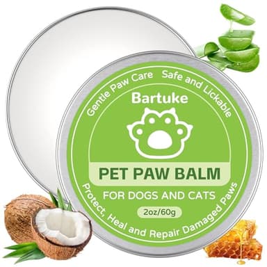 Bartuke Dog Paw Balm & Nose Balm, Coconut Oil Lick-Safe Dog Paw Pad Protector for Dogs & Cats, Paw Butter, All Natural Ingredients Moisturizer & Soother for Dry Cracked Paw Pads, 1 Pack | 2 oz