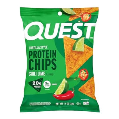 Quest Nutrition Chili Lime Tortilla Style Protein Chips, 20g Protein, 3g Net Carbs, Low Carb, Gluten Free, 1.1 oz (Pack of 12)
