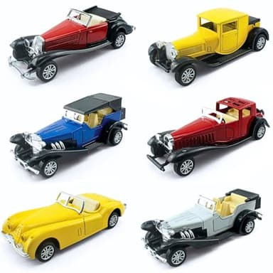 6 Pack - Diecast Cars Antique Classic American Vehicles with Pullback Action and Openable Doors, Collectible Vintage Retro Model Cars Toy for Display and Gifts for Kids (1:32 Scale)