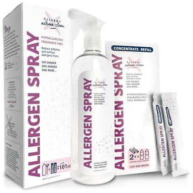 Allergy Asthma Clean Allergen Spray, Pets, Dust Allergies & More, Air & Surface Control, Just Add Water, Bottle Plus Two Refills, Over 100oz Total