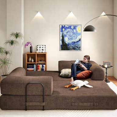 Olimix Convertible Sleeper Sofa Bed, 78" Corduroy Foldable Boneless Modular Couch, Memory Foam Compressed Sofa in A Box W/Plush Fabric Comfy Floor Lounge Couch for Living Room Apartment Bedroom, Brown