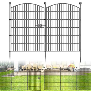10 Panels No Dig Decorative Garden Fence with Gate - 40 in (H) x 23.6 ft (L), Dog Fence Outdoor for Yard, Rustproof Metal Animal Barrier Ground Stakes Fencing for Garden, Patio, Flower Bed