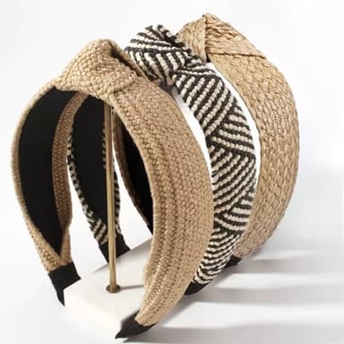 Huachi Knotted Headbands for Women Summer Trendy Straw Headband with Knot, 3PCS Women Boho Head Band for Beach Vacation Fashion Hair Accessories