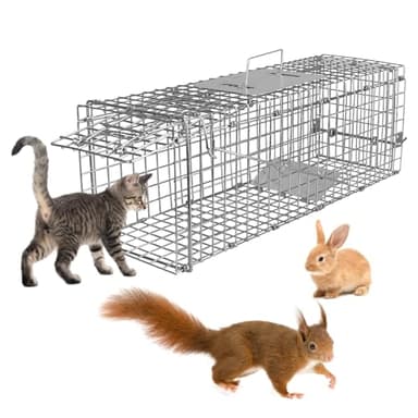 Live Animal Trap Cage, 23.3" Humane Cat Trap for Stray Cats, Cage Catch and Release for Rabbit, Squirrel, Beavers, Groundhogs, Kitten, Armadillos, Collapsible Galvanized Wire with Pedal Triggers