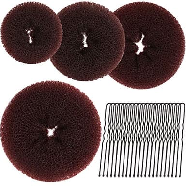 Teenitor Hair Bun Maker for Women, 4 Pcs Brown Ballet Buns in 4 Sizes, Hair Donuts