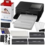 Canon Selphy CP1500 Wireless Compact Photo Printer (Black) Bundle with KP-108IN Color Ink Paper Set (108 Sheets of 4x6 Paper + 3 Ink Cartridges) + 6-Slot Memory Card Holder + More