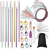 Tunisian Crochet Hooks Set 2-8 mm Aluminum Afghan Crochet Hooks, 3.5-12 mm Plastic Cable Weave Knitting Needle with Storage Bag, Scissors, Stitch Markers, Blunt Needles, Measure Tape for Beginner