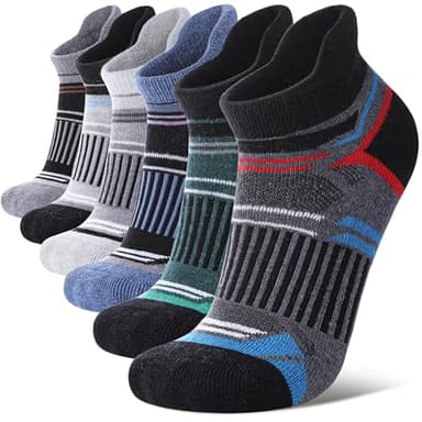 LANLEO Merino Wool Ankle Running Hiking Socks for Women Men Compression Support Thick Cushion No Show Socks 6 Pairs Mix Color A,Medium