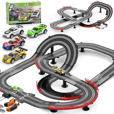 2 in 1 Slot Car Race Track Sets with 4 Slot Cars, 1:43 Electric Car Track for Boys, Dual Racing Game Lap Counter Circular Slope Track Sets, Birthday Gifts Toys for Boys Kids Ages 6 7 8 9 10 11 12