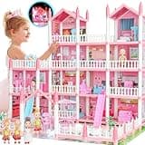 24 Inch Big Doll House Girl Toys Dream Dollhouse 4-Story 15 Rooms Playhouse with 3 Dolls, Lights, Furniture and Accessories, Pretend Play Toddler Doll Houses for Kids 6 7 8+ Year Old Gift