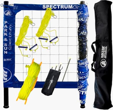 Park & Sun Sports Spectrum Classic: Adjustable Professional Outdoor Volleyball Net System, Classic Blue Net - Ideal for Beach, Grass, and Backyard Games - Durable, Easy Setup, Anti-Sag, Portable